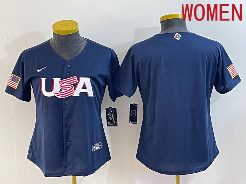 Women 2023 World Cub USA Blank Blue Nike MLB Jersey4